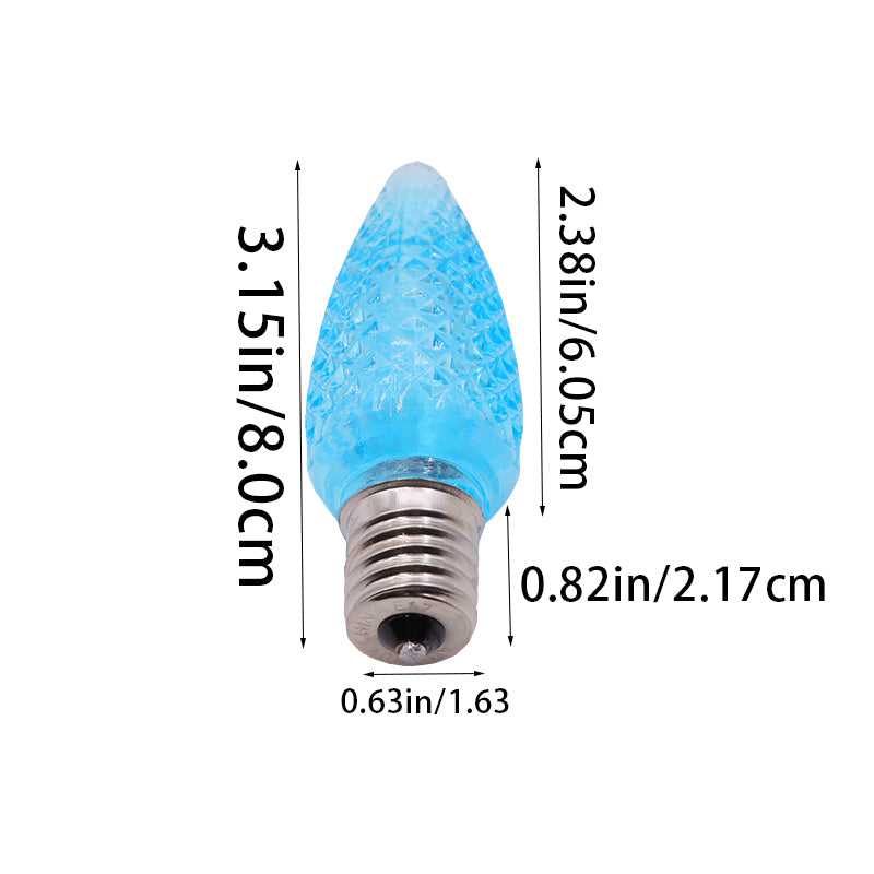 25 Pack C9 LED Replacement Christmas Light Bulb, C9 Shatterproof LED Bulb for Christmas String Light, E17 Intermediate Base, Commercial Grade Bulbs, 5 Diode (LED's-Water blue)