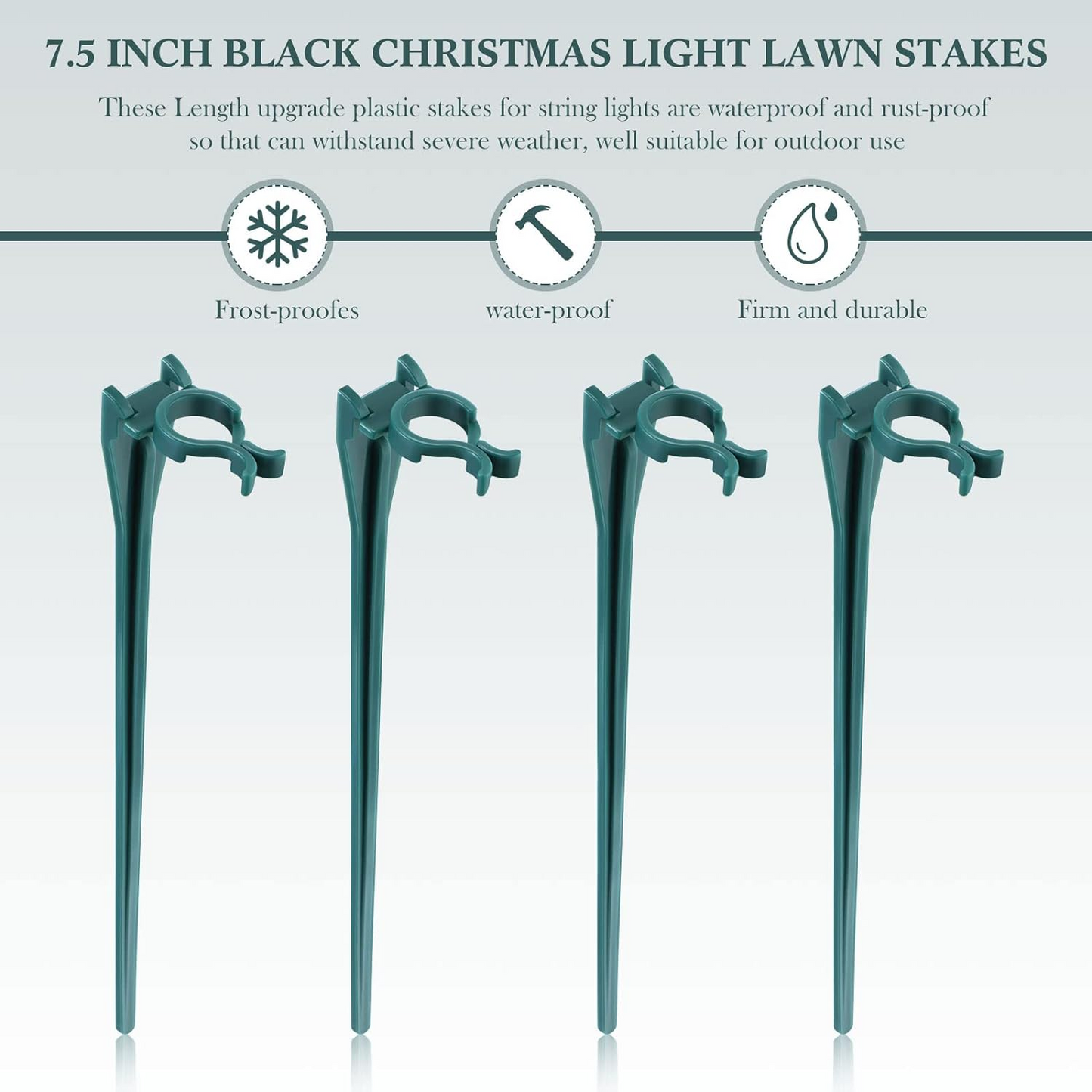 Christmas Light Stakes Universal Yard Lawn Holiday Light Stakes for C7 C9 String Lights, 7.5 inches Ground Stakes for Christmas Outdoor Lights Holders on Yards, Driveways, Pathways (Green,50 Pieces)