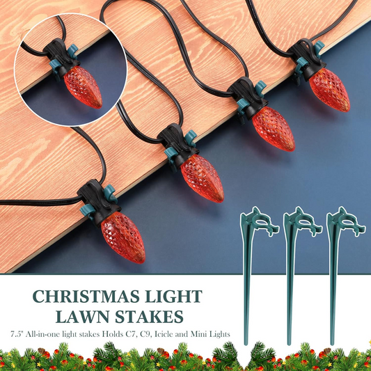 Christmas Light Stakes Universal Yard Lawn Holiday Light Stakes for C7 C9 String Lights, 7.5/4.5 inches Ground Stakes for Christmas Outdoor Lights Holders on Yards, Driveways, Pathways (Green/Black,50 Pieces)