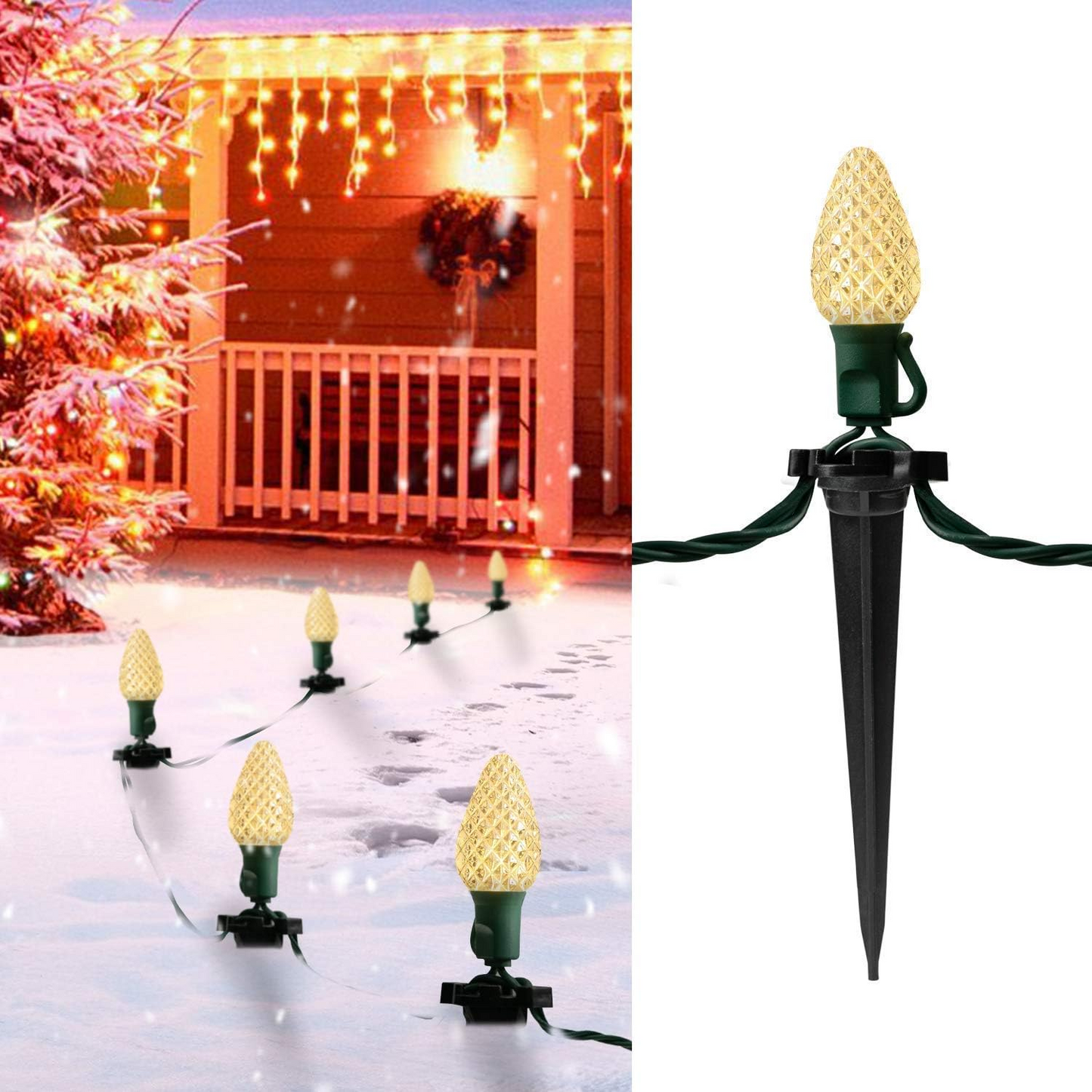 Plastic Light Stakes, 4.5 Inch Christmas Yard Stakes for C7 C9 Christmas Lights Outdoor-50pcs