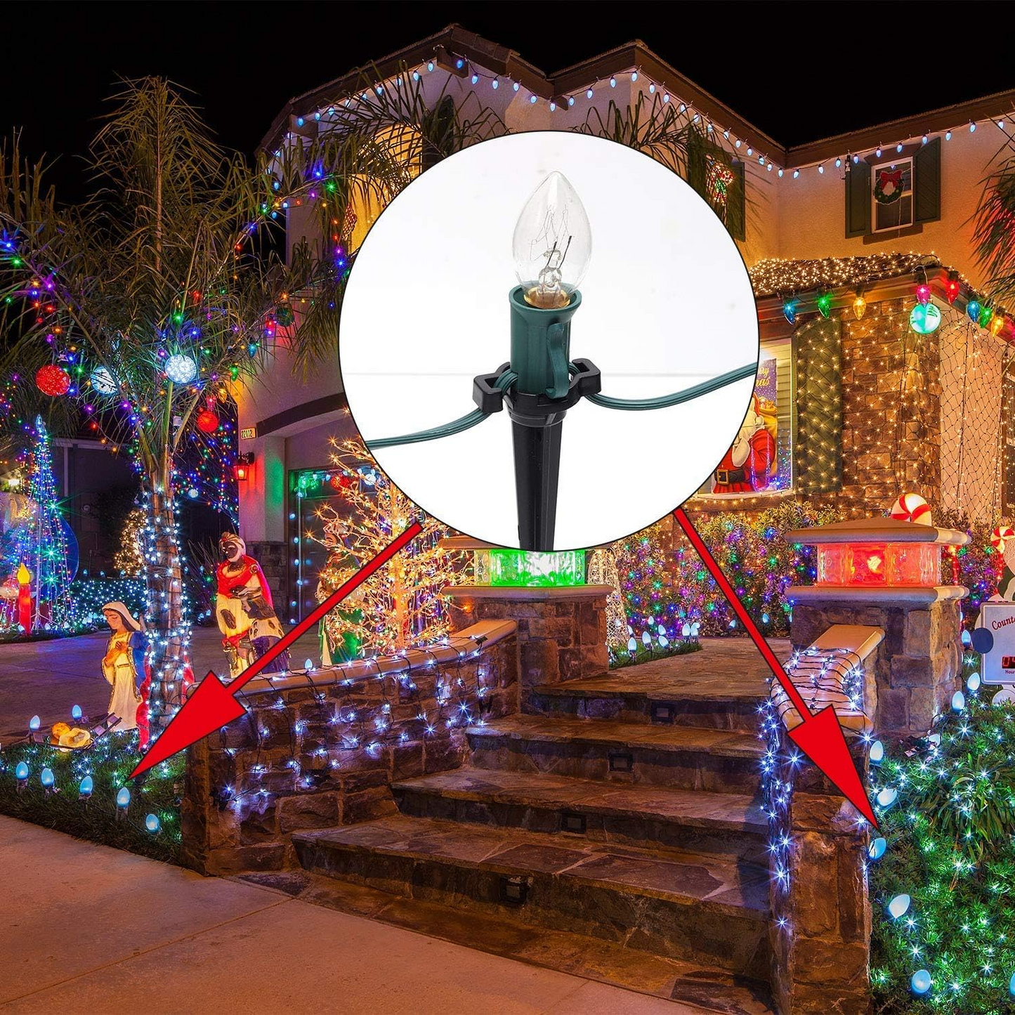 Plastic Light Stakes, 4.5 Inch Christmas Yard Stakes for C7 C9 Christmas Lights Outdoor-50pcs