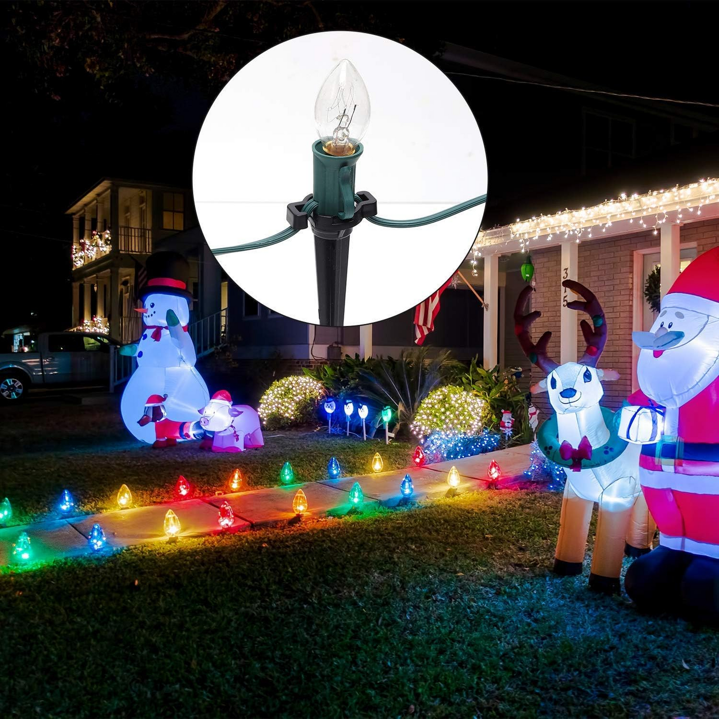 Plastic Light Stakes, 4.5 Inch Christmas Yard Stakes for C7 C9 Christmas Lights Outdoor-50pcs