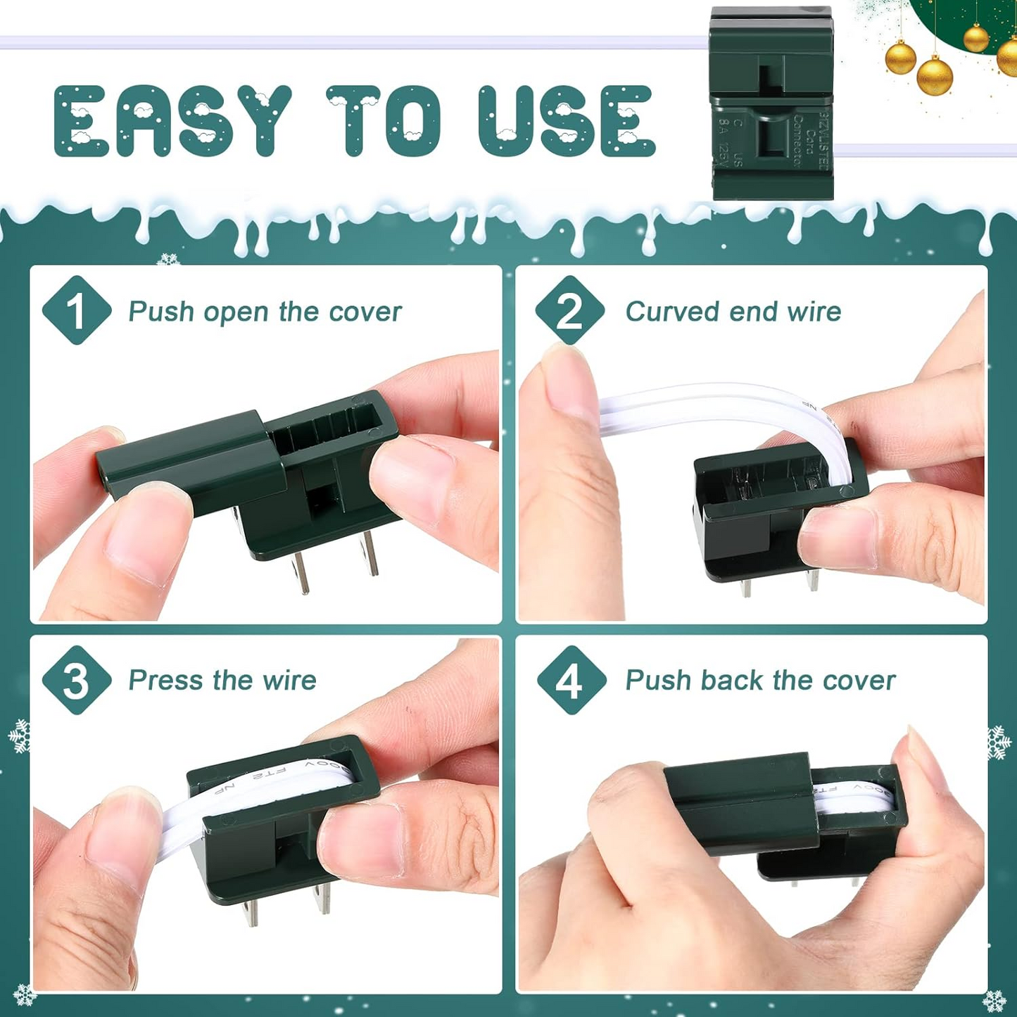 Christmas Female and Male Slip Plug Electrical Vampire Plug Lighting Outlet Green Zip Plug Gilbert Plug Male Female Slide Plug Inline Plug Adapter for Xmas Holiday Party (SPT-1, 25 Pieces)
