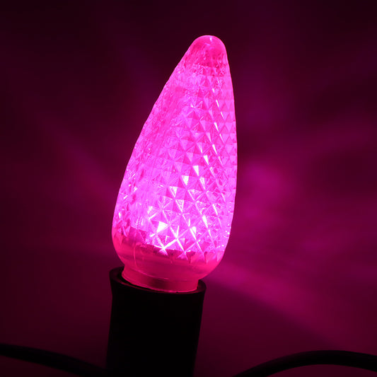 25 Pack C9 LED Replacement Christmas Light Bulb, C9 Shatterproof LED Bulb for Christmas String Light, E17 Intermediate Base, Commercial Grade Bulbs, 5 Diode (LED's-Pink)