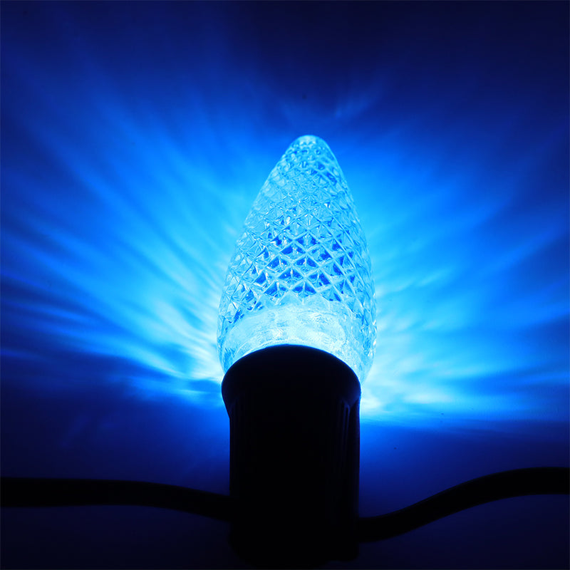 25 Pack C9 LED Replacement Christmas Light Bulb, C9 Shatterproof LED Bulb for Christmas String Light, E17 Intermediate Base, Commercial Grade Bulbs, 5 Diode (LED's-Water blue)