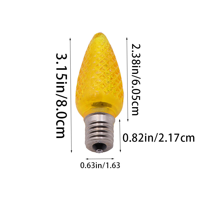 25 Pack C9 LED Replacement Christmas Light Bulb, C9 Shatterproof LED Bulb for Christmas String Light, E17 Intermediate Base, Commercial Grade Bulbs, 5 Diode (LED's-Yellow)