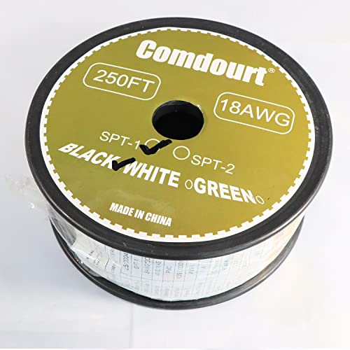 Low Voltage Landscape Wire,Black/White/Green,,UL List 18/2 SPT-1 Electrical Wire,for Light and Lamp Extension Cable(-1/250FT)