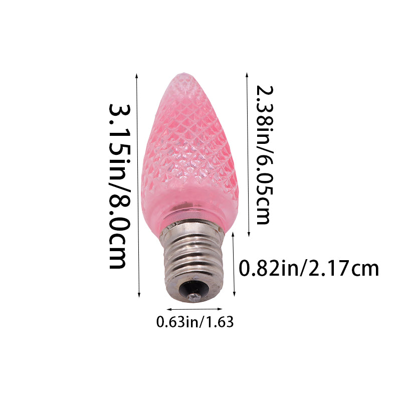 25 Pack C9 LED Replacement Christmas Light Bulb, C9 Shatterproof LED Bulb for Christmas String Light, E17 Intermediate Base, Commercial Grade Bulbs, 5 Diode (LED's-Pink)