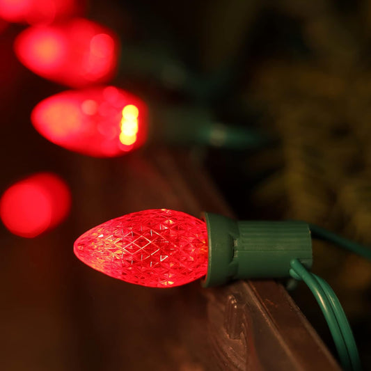 25 Pack C7 Led Replacement Bulbs, Commercial Grade 3 SMD LEDs in Each C7 Faceted Lights Bulb for Outdoor String Lights Decoration (Red)