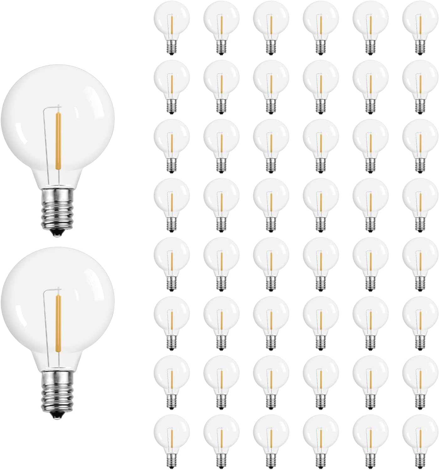 G40 Led Replacement Light Bulbs, E12 Screw Base Shatterproof Globe Bulbs for Outdoor String Lights, 1Watt Equvalent to 5 Watt Incandescent Bulbs,Warm White, 25Pack