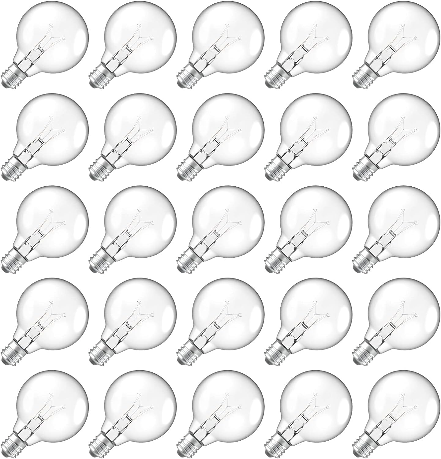 G40 Led Replacement Light Bulbs, E12 Screw Base Shatterproof Globe Bulbs for Outdoor String Lights, 1Watt Equvalent to 5 Watt Incandescent Bulbs,Warm White, 25Pack