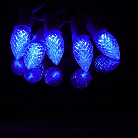 25 Pack C7 Led Replacement Bulbs, Commercial Grade 3 SMD LEDs in Each C7 Faceted Lights Bulb for Outdoor String Lights Decoration (Blue)