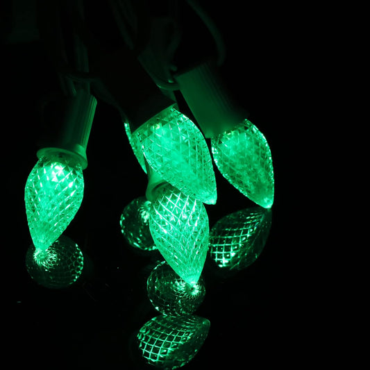 25 Pack C7 Led Replacement Bulbs, Commercial Grade 3 SMD LEDs in Each C7 Faceted Lights Bulb for Outdoor String Lights Decoration (Green)