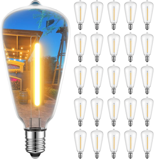 LED String Light Bulbs, ST38 Shatterproof LED Replacement Bulbs for Outdoor String Lights Eidison Bulb fits E12 C7 Screw Base, 1Watt Equvanlent to 7Watt Incandescant Bulbs, Warm White, 25 Pack
