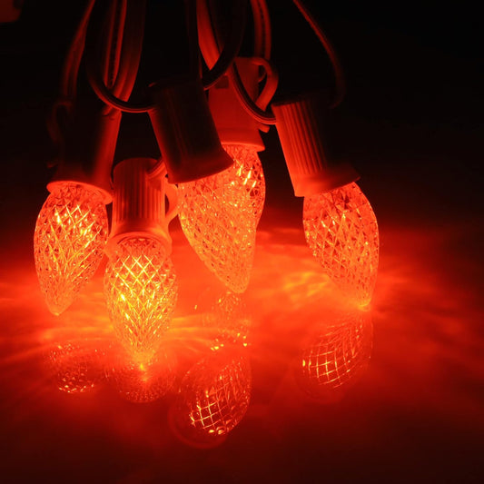 25 Pack C7 Led Replacement Bulbs, Commercial Grade 3 SMD LEDs in Each C7 Faceted Lights Bulb for Outdoor String Lights Decoration (Orange)