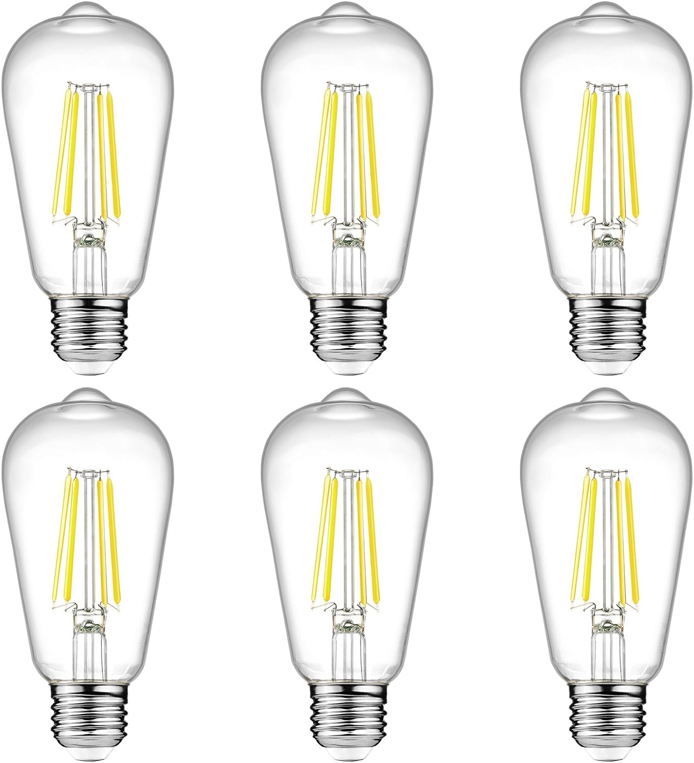 Vintage LED Edison Bulbs, 4W-6W-8W, Three light color options - warm yellow 3000k- Natural light 4000k- White light -6500k , E26 Medium Base, Non Dimmable, Clear Glass, Pack of 6