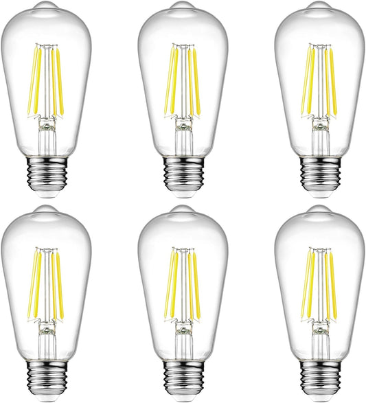 Vintage LED Edison Bulbs, 4W-6W-8W, Three light color options - warm yellow 3000k- Natural light 4000k- White light -6500k , E26 Medium Base, Non Dimmable, Clear Glass, Pack of 6