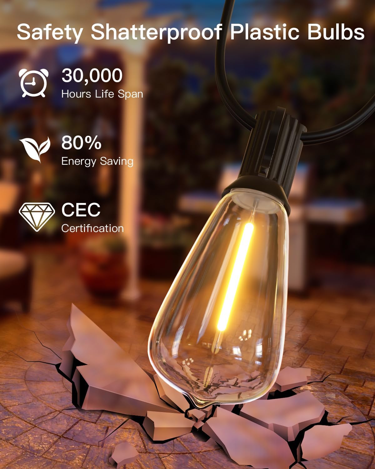 LED String Light Bulbs, ST38 Shatterproof LED Replacement Bulbs for Outdoor String Lights Eidison Bulb fits E12 C7 Screw Base, 1Watt Equvanlent to 7Watt Incandescant Bulbs, Warm White, 25 Pack
