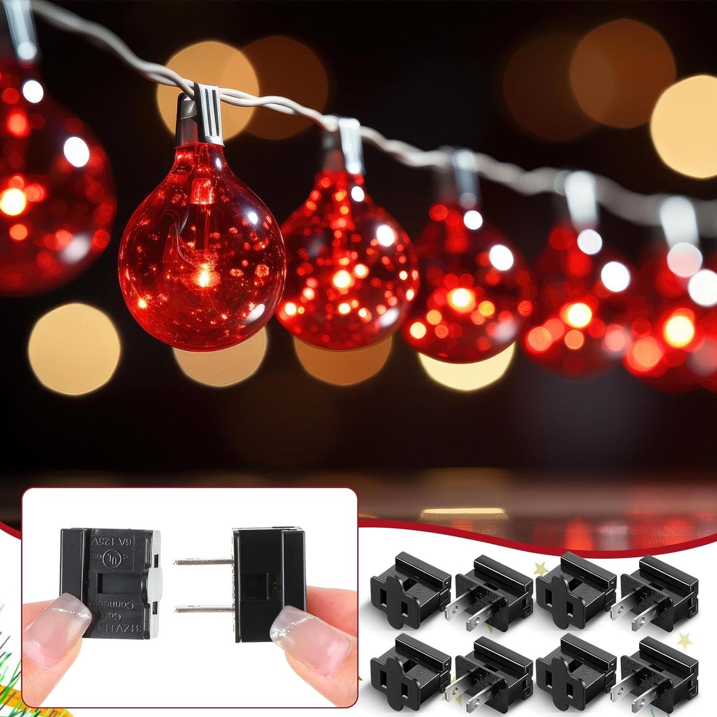 Christmas Female and Male Slip Plug Electrical Vampire Plug Lighting Outlet Green Zip Plug Gilbert Plug Male Female Slide Plug Inline Plug Adapter for Xmas Holiday Party (SPT-1, 25 Pieces)