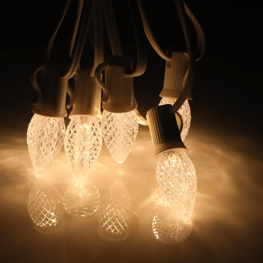 25 Pack C7 Led Replacement Bulbs, Commercial Grade 3 SMD LEDs in Each C7 Faceted Lights Bulb for Outdoor String Lights Decoration(Warm White)