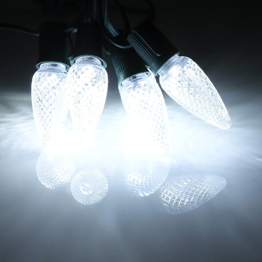 25 Pack C9 LED Replacement Christmas Light Bulb, C9 Shatterproof LED Bulb for Christmas String Light, E17 Intermediate Base, Commercial Grade Bulbs, 5 Diode (LED's-White)