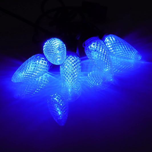 25 Pack C9 LED Replacement Christmas Light Bulb, C9 Shatterproof LED Bulb for Christmas String Light, E17 Intermediate Base, Commercial Grade Bulbs, 5 Diode (LED's-Blue)