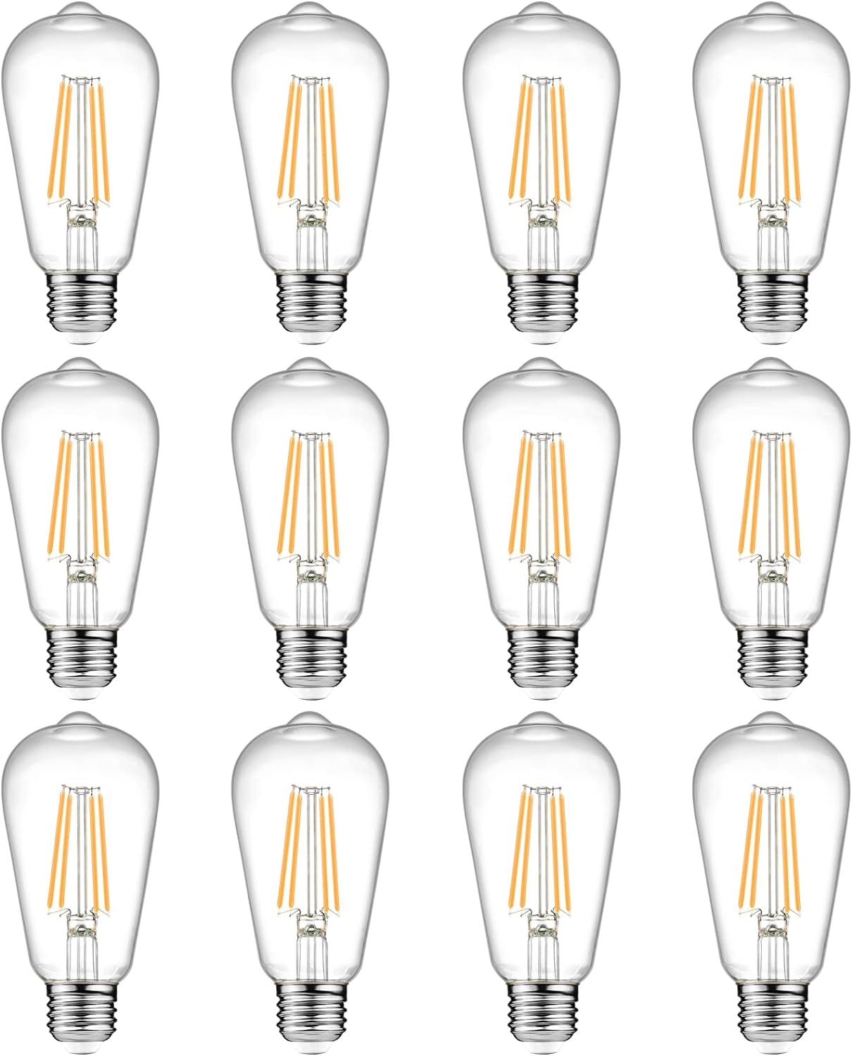 Vintage LED Edison Bulbs, 4W-6W-8W, Three light color options - warm yellow 3000k- Natural light 4000k- White light -6500k , E26 Medium Base, Non Dimmable, Clear Glass, Pack of 6