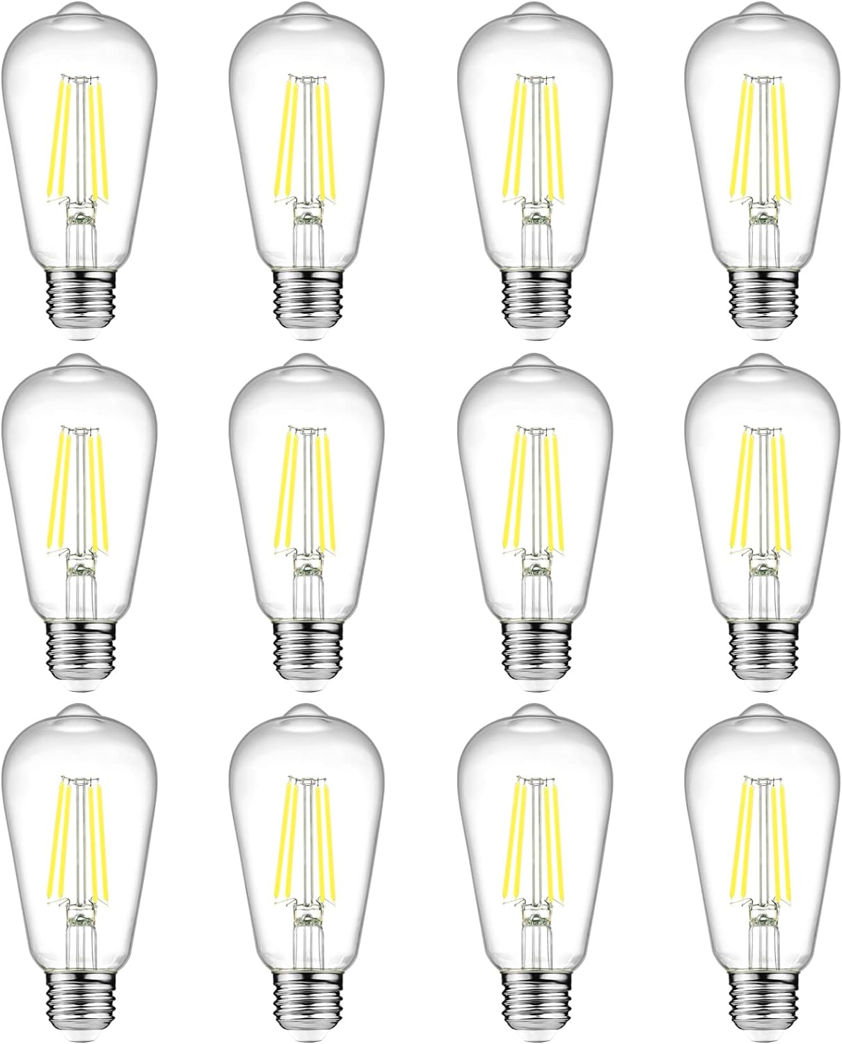 Vintage LED Edison Bulbs, 4W-6W-8W, Three light color options - warm yellow 3000k- Natural light 4000k- White light -6500k , E26 Medium Base, Non Dimmable, Clear Glass, Pack of 6
