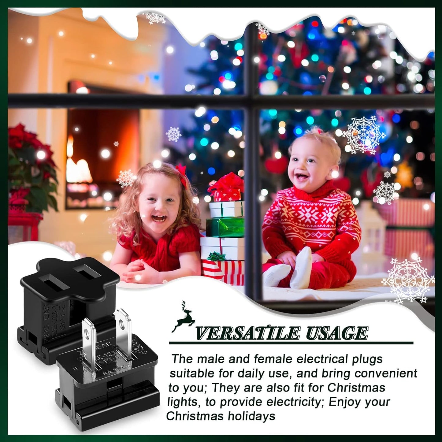 Christmas Female and Male Slip Plug Electrical Vampire Plug Lighting Outlet Green Zip Plug Gilbert Plug Male Female Slide Plug Inline Plug Adapter for Xmas Holiday Party (SPT-1, 25 Pieces)