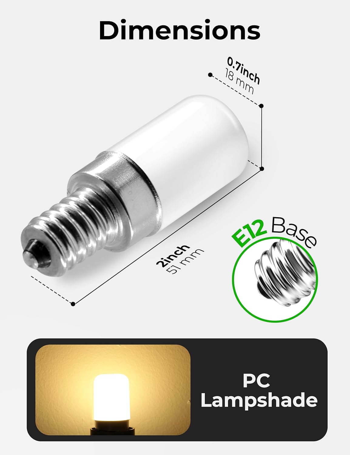 2W E12 LED Night Light Bulb, Mini Type B C7 Light Bulb Equivalent 25W, Warm White 3000K, 120V E12 Edison Screw LED Bulb for Chandeliers, Salt Lamp, Non-Dimmable, 6-Pack