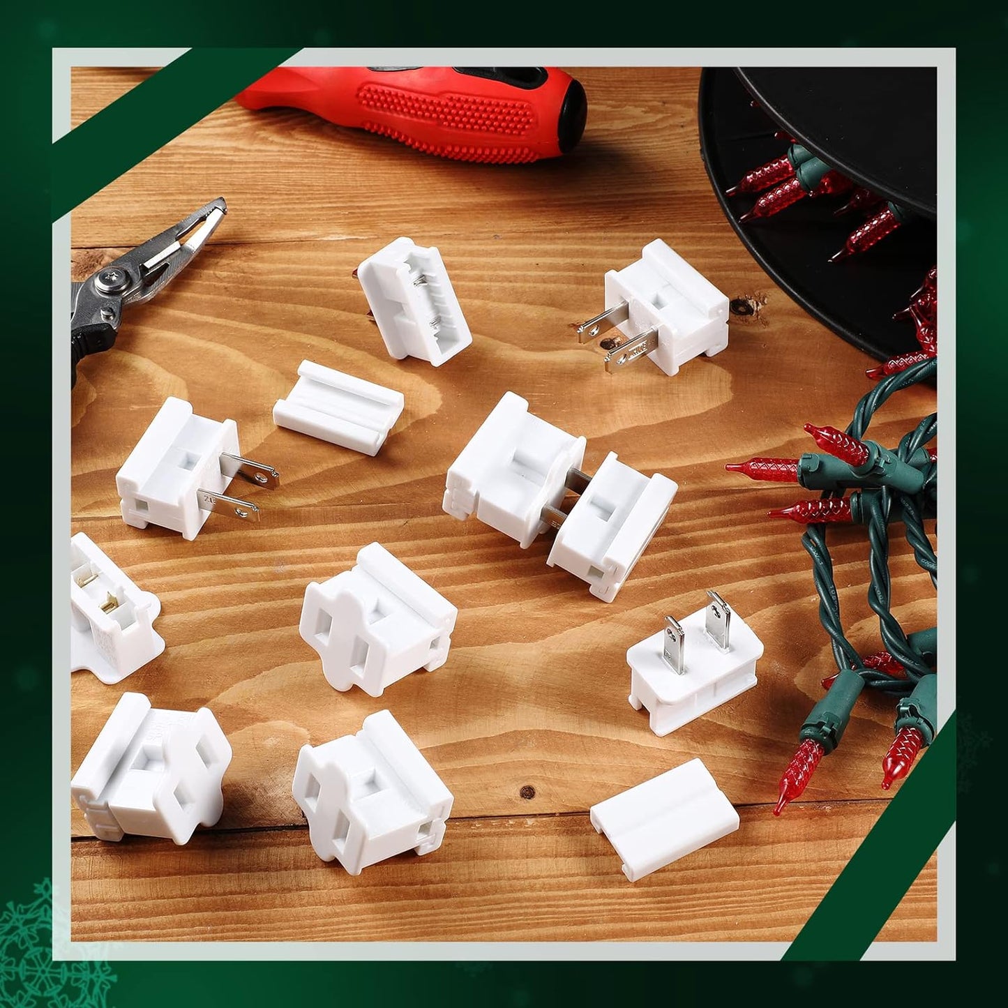 Christmas Female and Male Slip Plug Electrical Vampire Plug Lighting Outlet Green Zip Plug Gilbert Plug Male Female Slide Plug Inline Plug Adapter for Xmas Holiday Party (SPT-1, 25 Pieces)