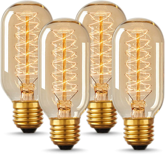 DORESshop Vintage Edison Bulbs 40 Watt, Incandescent Light Bulbs, T45, 110-130 Volts, E26/E27 Base Dimmable Decorative Antique Filament Bulbs, Amber Glass, Warm White, 4 Pack