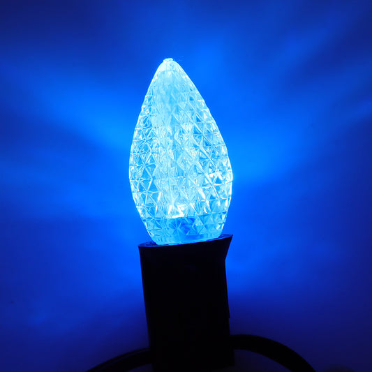 25 Pack C7 Led Replacement Bulbs, Commercial Grade 3 SMD LEDs in Each C7 Faceted Lights Bulb for Outdoor String Lights Decoration (Water blue)