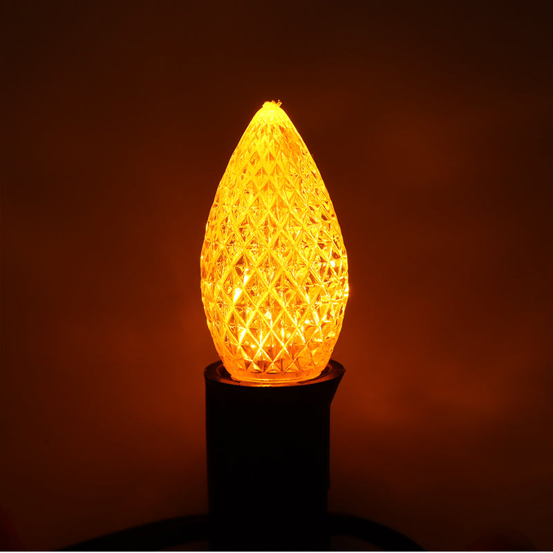 25 Pack C7 Led Replacement Bulbs, Commercial Grade 3 SMD LEDs in Each C7 Faceted Lights Bulb for Outdoor String Lights Decoration (Yellow)