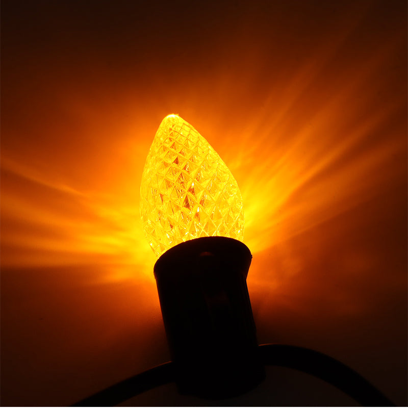 25 Pack C7 Led Replacement Bulbs, Commercial Grade 3 SMD LEDs in Each C7 Faceted Lights Bulb for Outdoor String Lights Decoration (Yellow)
