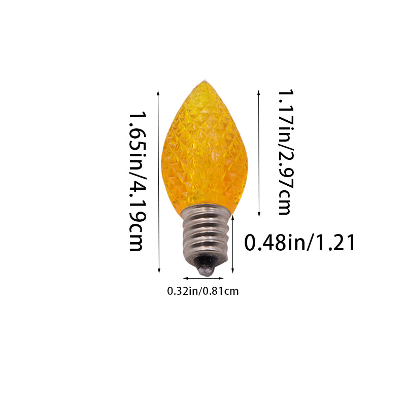 25 Pack C7 Led Replacement Bulbs, Commercial Grade 3 SMD LEDs in Each C7 Faceted Lights Bulb for Outdoor String Lights Decoration (Yellow)