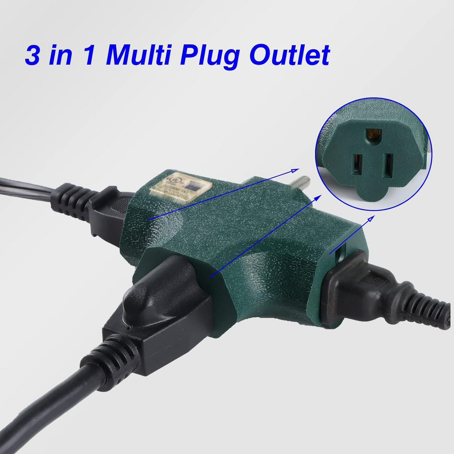 Outlet Extender [UL Listed] 3 Way Electrical Splitter - 3 T-Shaped Adapter Outdoor Power Splitter Grounded Wall Tap Adapter Heavy Duty (4, green)