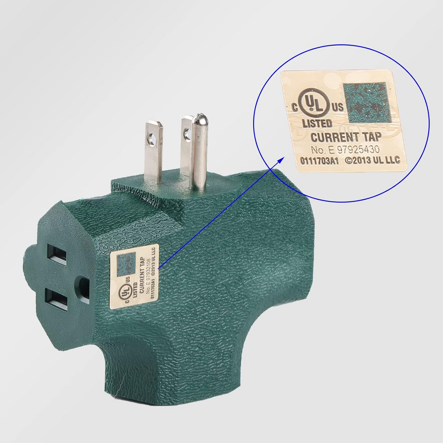 Outlet Extender [UL Listed] 3 Way Electrical Splitter - 3 T-Shaped Adapter Outdoor Power Splitter Grounded Wall Tap Adapter Heavy Duty (4, green)