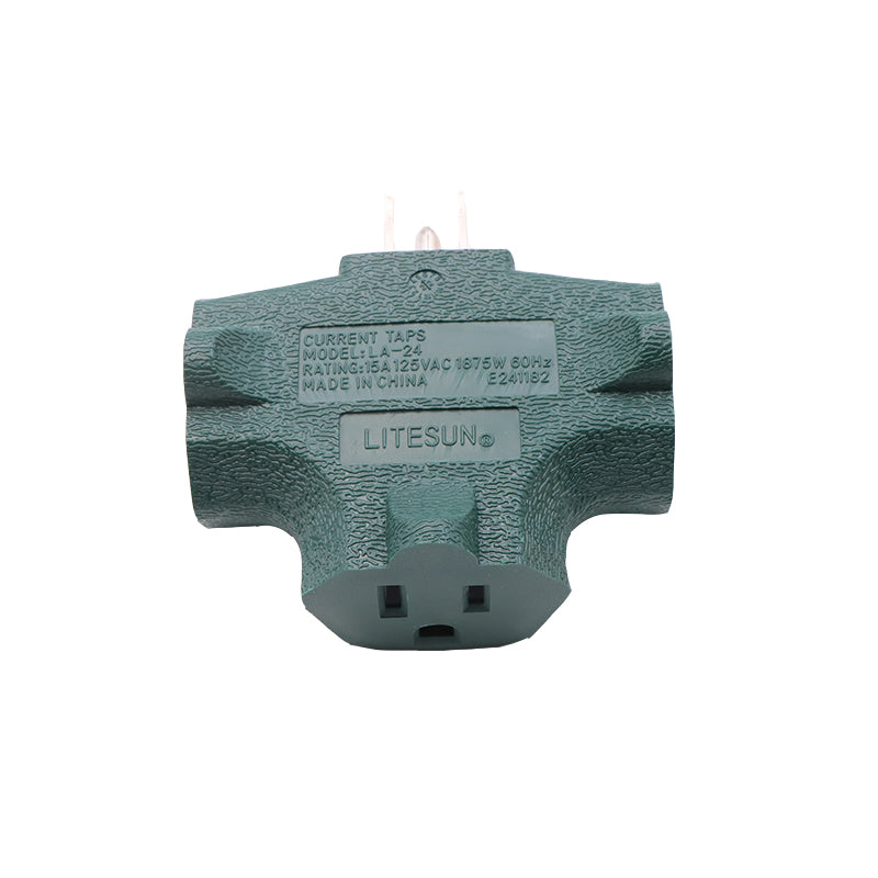 Outlet Extender [UL Listed] 3 Way Electrical Splitter - 3 T-Shaped Adapter Outdoor Power Splitter Grounded Wall Tap Adapter Heavy Duty (4, green)