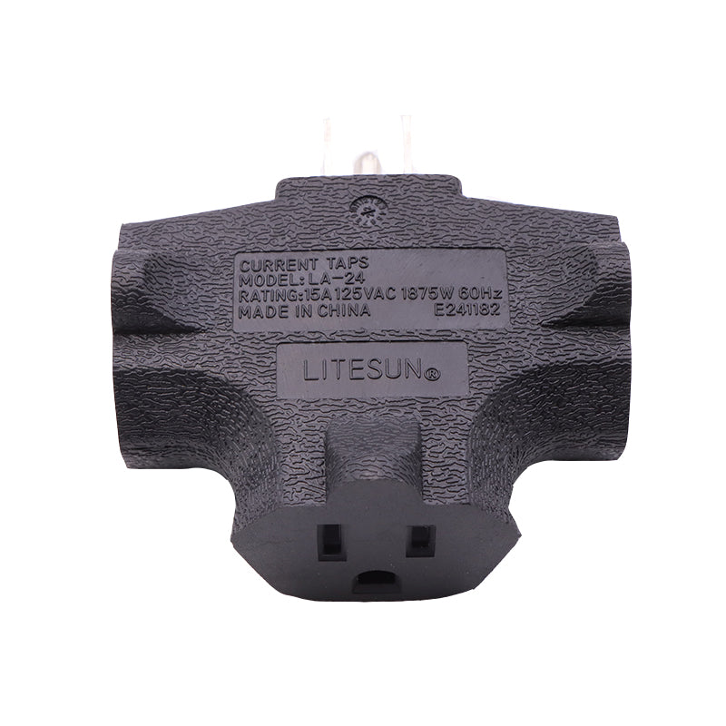 Outlet Extender [UL Listed] 3 Way Electrical Splitter - 3 T-Shaped Adapter Outdoor Power Splitter Grounded Wall Tap Adapter Heavy Duty (4, Black)