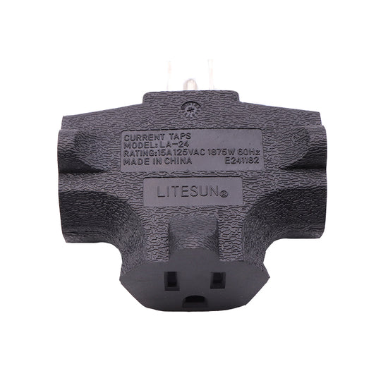 Outlet Extender [UL Listed] 3 Way Electrical Splitter - 3 T-Shaped Adapter Outdoor Power Splitter Grounded Wall Tap Adapter Heavy Duty (4, Black)