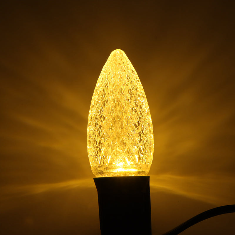 25 Pack C9 LED Replacement Christmas Light Bulb, C9 Shatterproof LED Bulb for Christmas String Light, E17 Intermediate Base, Commercial Grade Bulbs, 5 Diode (LED's-Yellow)