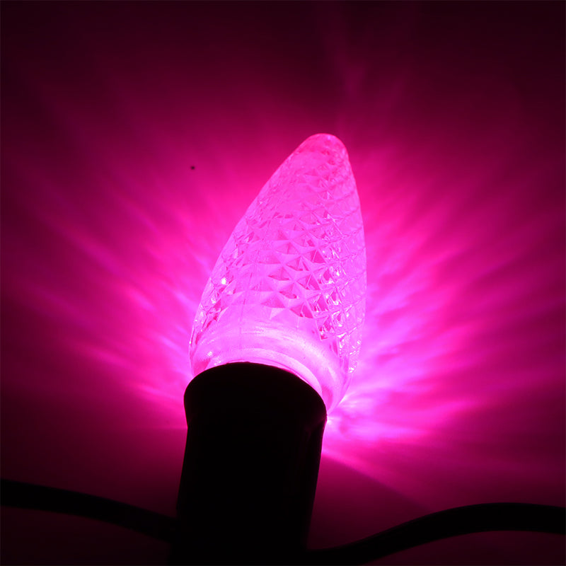 25 Pack C9 LED Replacement Christmas Light Bulb, C9 Shatterproof LED Bulb for Christmas String Light, E17 Intermediate Base, Commercial Grade Bulbs, 5 Diode (LED's-Pink)