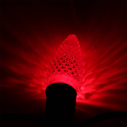25 Pack C9 LED Replacement Christmas Light Bulb, C9 Shatterproof LED Bulb for Christmas String Light, E17 Intermediate Base, Commercial Grade Bulbs, 5 Diode (LED's-Red)