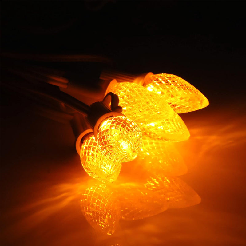 25 Pack C7 Led Replacement Bulbs, Commercial Grade 3 SMD LEDs in Each C7 Faceted Lights Bulb for Outdoor String Lights Decoration (Yellow)