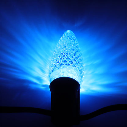 25 Pack C9 LED Replacement Christmas Light Bulb, C9 Shatterproof LED Bulb for Christmas String Light, E17 Intermediate Base, Commercial Grade Bulbs, 5 Diode (LED's-Water blue)