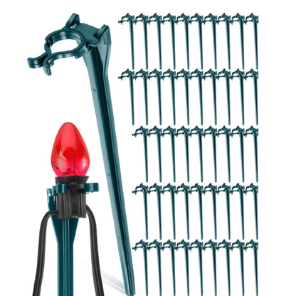 Christmas Light Stakes Universal Yard Lawn Holiday Light Stakes for C7 C9 String Lights, 7.5 inches Ground Stakes for Christmas Outdoor Lights Holders on Yards, Driveways, Pathways (Green,50 Pieces)