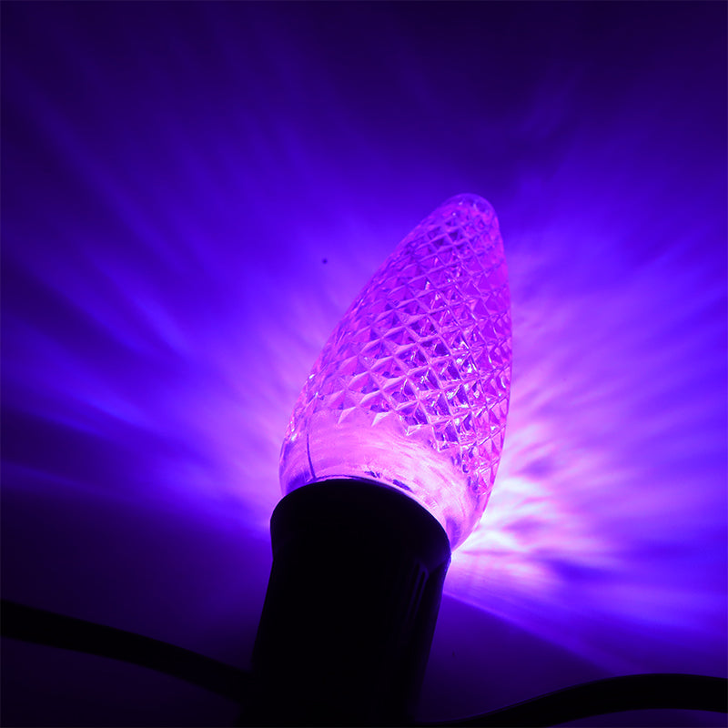 25 Pack C9 LED Replacement Christmas Light Bulb, C9 Shatterproof LED Bulb for Christmas String Light, E17 Intermediate Base, Commercial Grade Bulbs, 5 Diode (LED's-purple)