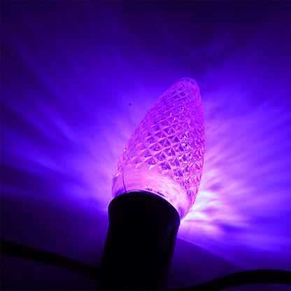 25 Pack C9 LED Replacement Christmas Light Bulb, C9 Shatterproof LED Bulb for Christmas String Light, E17 Intermediate Base, Commercial Grade Bulbs, 5 Diode (LED's-purple)