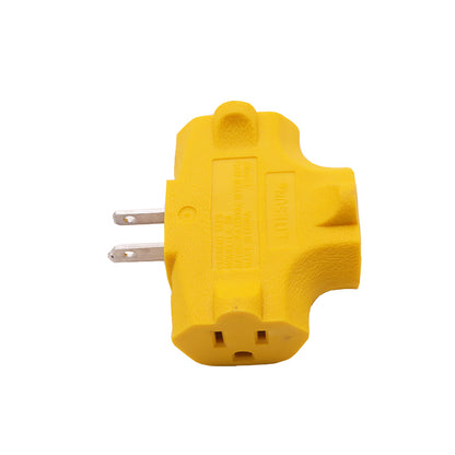 Outlet Extender [UL Listed] 3 Way Electrical Splitter - 3 T-Shaped Adapter Outdoor Power Splitter Grounded Wall Tap Adapter Heavy Duty (4, Yellow)